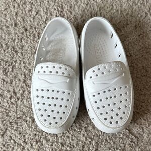 Floafers- Kids White Perforated Slip-On Boat Shoe- Size 8